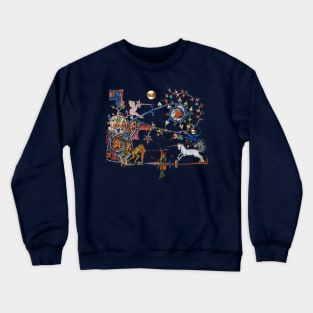 WEIRD MEDIEVAL BESTIARY WAR,UNICORNS FIGHTING MONKEY AND MONSTER Crewneck Sweatshirt